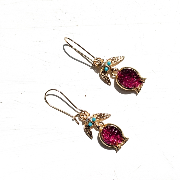 Luxurious Gold Pomegranate Earrings - Picture 7 of 13